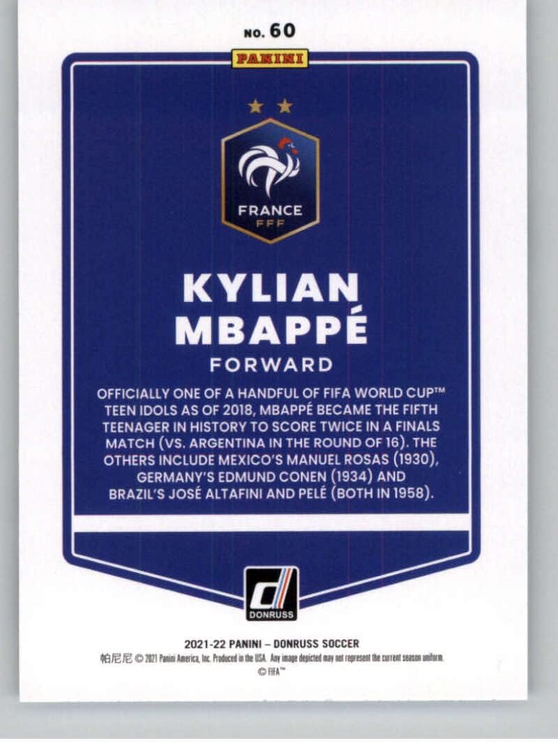 Panini 2021-22 Donruss Road to Qatar #60 Kylian Mbappe France Official Soccer Trading Card in Raw (NM or Better) Condition - Image 2